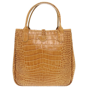 美品 ロンシャン ロゾ クロコ型押しレザー キャメル ハンドバッグ 1729【中古】Longchamp