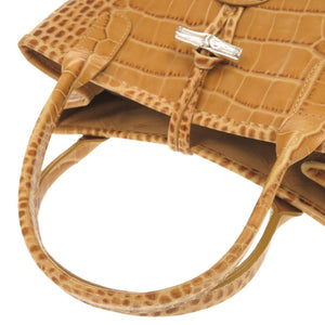 美品 ロンシャン ロゾ クロコ型押しレザー キャメル ハンドバッグ 1729【中古】Longchamp