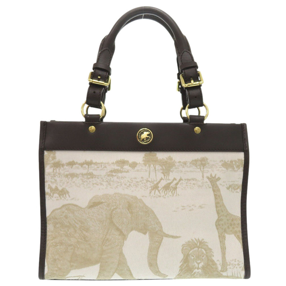 新品同様 ハンティングワールド キャンバス/レザー ベージュ ハンドバッグ 1743【中古】HUNTING WORLD