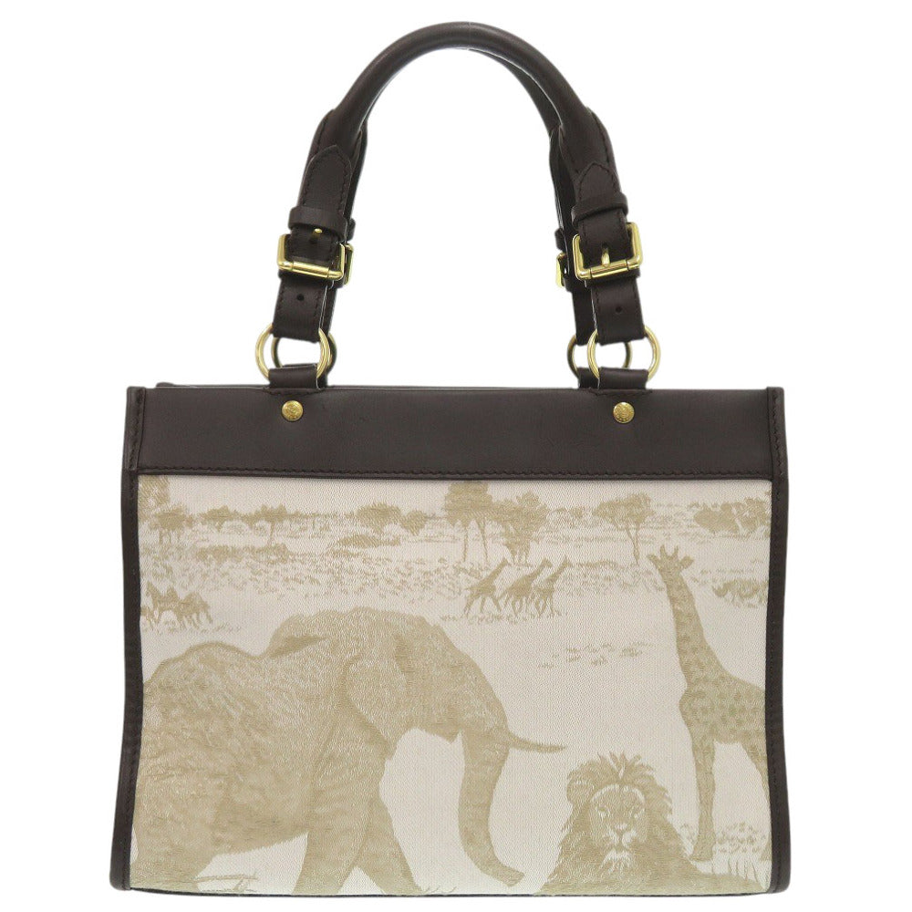 新品同様 ハンティングワールド キャンバス/レザー ベージュ ハンドバッグ 1743【中古】HUNTING WORLD