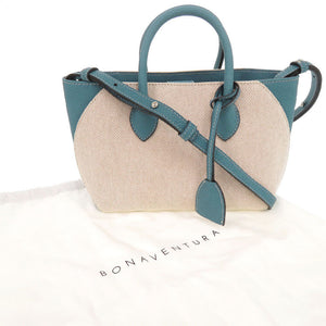 新品同様 ボナベンチュラ ミア ミニ BTBC2-BC キャンバス レザー ブルー 2WAY トートバッグ ショルダーバッグ ハンドバッグ 1797【中古】BONAVENTURA