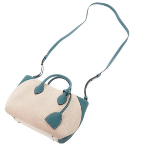 新品同様 ボナベンチュラ ミア ミニ BTBC2-BC キャンバス レザー ブルー 2WAY トートバッグ ショルダーバッグ ハンドバッグ 1797【中古】BONAVENTURA