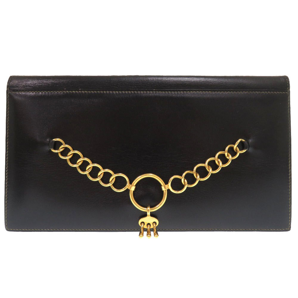 エルメス サンシルボックス ボックスカーフ ブラック ゴールド金具 ○J刻印 ヴィンテージ クラッチバッグ 黒 1800 【中古】 HERMES