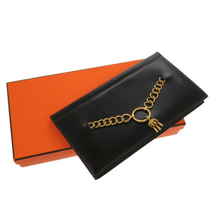 エルメス サンシルボックス ボックスカーフ ブラック ゴールド金具 ○J刻印 ヴィンテージ クラッチバッグ 黒 1800 【中古】 HERMES