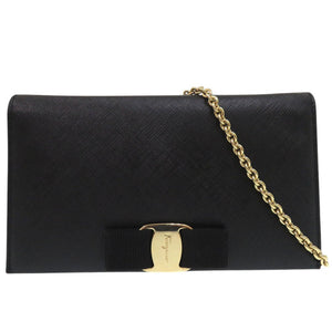 美品 サルヴァトーレフェラガモ ヴァラ チェーンウォレット 長財布 斜め掛け 22 B850 レザー ブラック 1852【中古】Salvatore Ferragamo