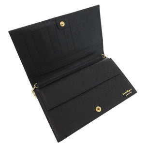 美品 サルヴァトーレフェラガモ ヴァラ チェーンウォレット 長財布 斜め掛け 22 B850 レザー ブラック 1852【中古】Salvatore Ferragamo