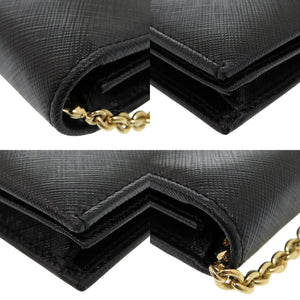 美品 サルヴァトーレフェラガモ ヴァラ チェーンウォレット 長財布 斜め掛け 22 B850 レザー ブラック 1852【中古】Salvatore Ferragamo