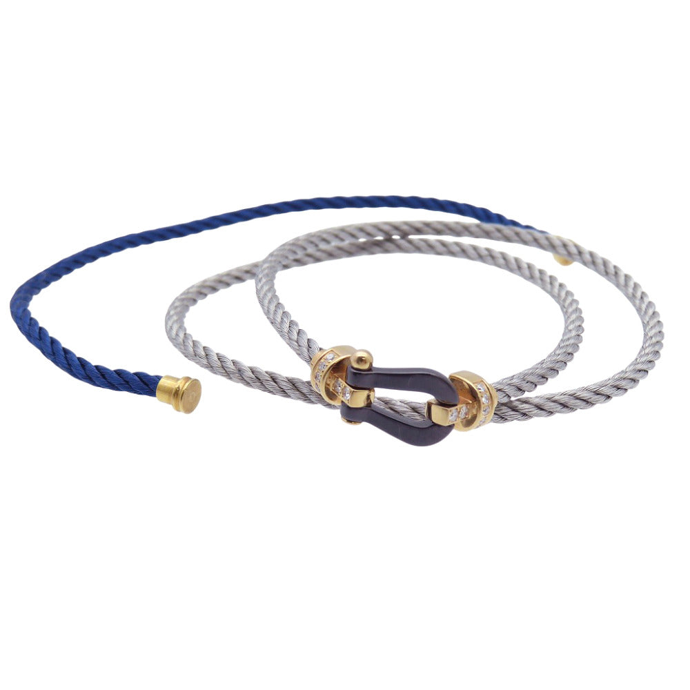 美品 フレッド フォース10 ハーフダイヤ MM ブレスレット 750 K18PG/ブラックセラミック/ダイヤモンド ＃16 2連ブレスレット 1864【中古】FRED