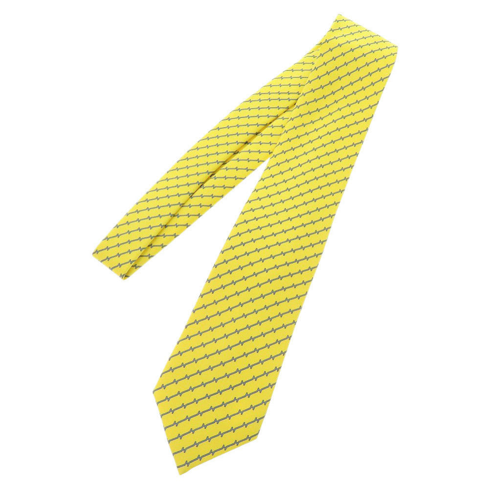 未使用品 エルメス H柄 シルク イエロー ブルー ネクタイ 1870【中古】HERMES メンズ