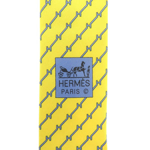 未使用品 エルメス H柄 シルク イエロー ブルー ネクタイ 1870【中古】HERMES メンズ