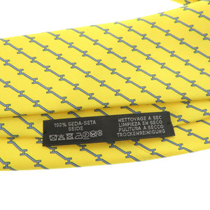 未使用品 エルメス H柄 シルク イエロー ブルー ネクタイ 1870【中古】HERMES メンズ