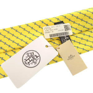 未使用品 エルメス H柄 シルク イエロー ブルー ネクタイ 1870【中古】HERMES メンズ