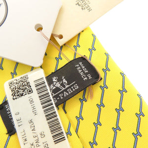 未使用品 エルメス H柄 シルク イエロー ブルー ネクタイ 1870【中古】HERMES メンズ