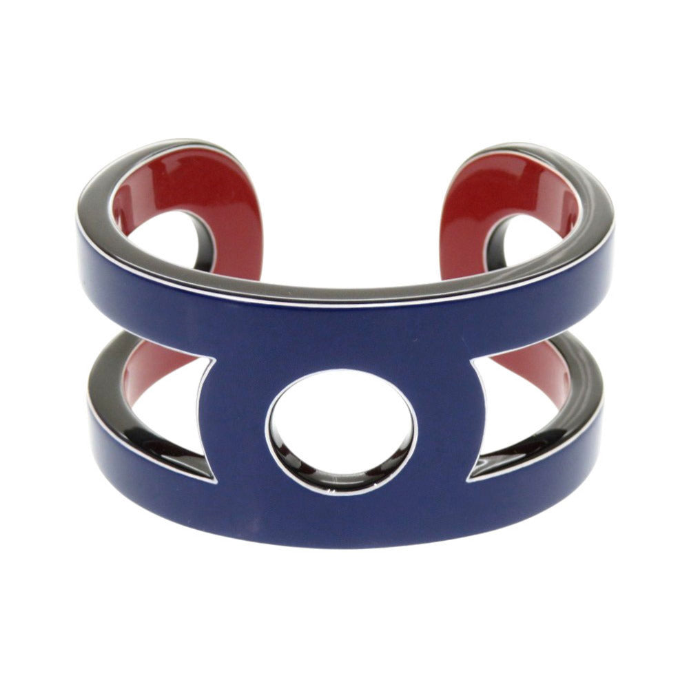 美品 エルメス ヴァリアシオン ラッカーウッド ブルー レッド バングル ブレスレット 1876【中古】HERMES