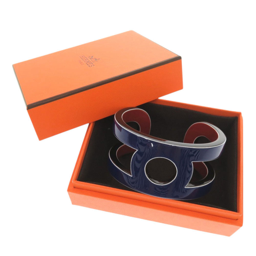 美品 エルメス ヴァリアシオン ラッカーウッド ブルー レッド バングル ブレスレット 1876【中古】HERMES
