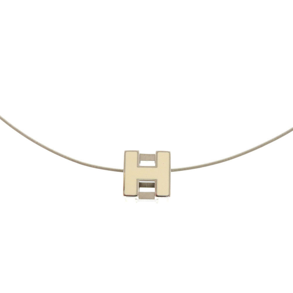 美品 エルメス カージュドアッシュ Hキューブ メタル シルバー アイボリー ネックレス 1878【中古】HERMES