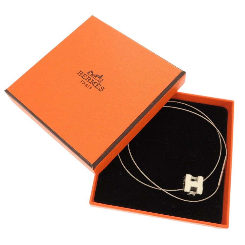 美品 エルメス カージュドアッシュ Hキューブ メタル シルバー アイボリー ネックレス 1878【中古】HERMES
