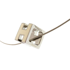 美品 エルメス カージュドアッシュ Hキューブ メタル シルバー アイボリー ネックレス 1878【中古】HERMES