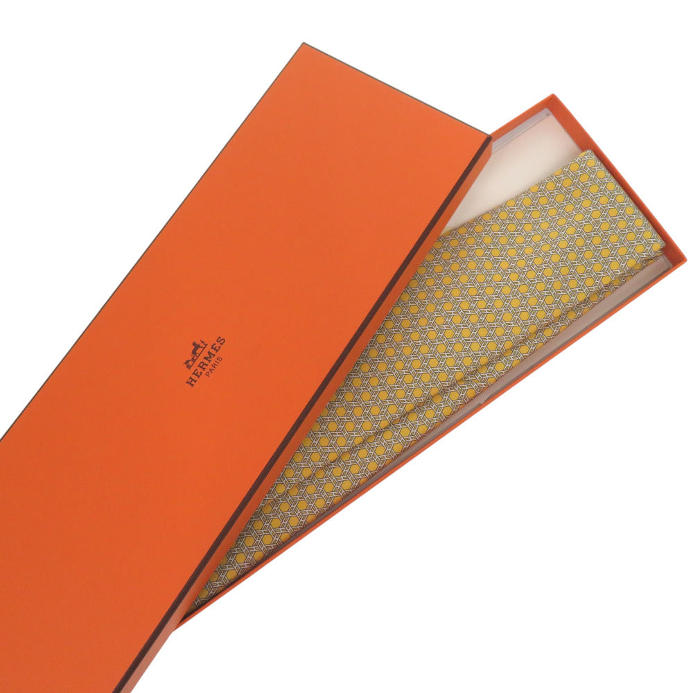 未使用品 エルメス Hロゴ 総柄 シェーヌダンクル ネクタイ シルク JAUNE 1883【中古】HERMES