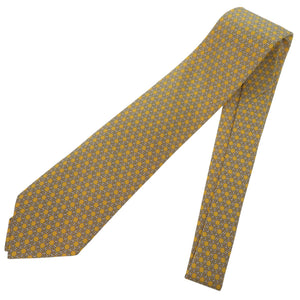 未使用品 エルメス Hロゴ 総柄 シェーヌダンクル ネクタイ シルク JAUNE 1883【中古】HERMES