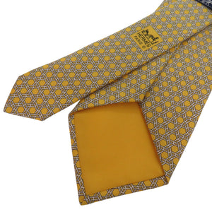 未使用品 エルメス Hロゴ 総柄 シェーヌダンクル ネクタイ シルク JAUNE 1883【中古】HERMES
