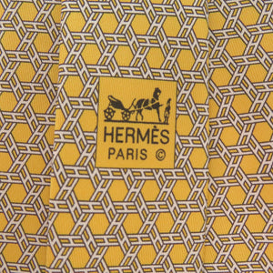 未使用品 エルメス Hロゴ 総柄 シェーヌダンクル ネクタイ シルク JAUNE 1883【中古】HERMES