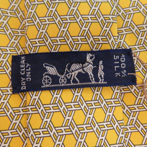 未使用品 エルメス Hロゴ 総柄 シェーヌダンクル ネクタイ シルク JAUNE 1883【中古】HERMES