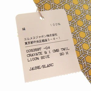 未使用品 エルメス Hロゴ 総柄 シェーヌダンクル ネクタイ シルク JAUNE 1883【中古】HERMES
