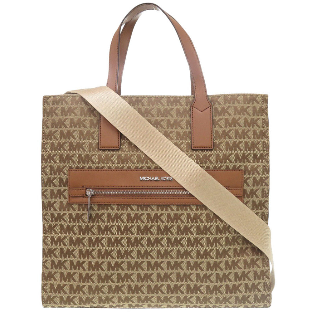 新品同様 マイケルコース 2WAY KENLY ラージ キャンバス/レザー ブラウン トートバッグ 茶 0019【中古】Michael Kors