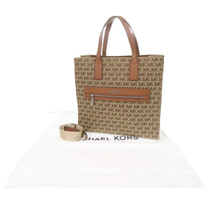 新品同様 マイケルコース 2WAY KENLY ラージ キャンバス/レザー ブラウン トートバッグ 茶 0019【中古】Michael Kors