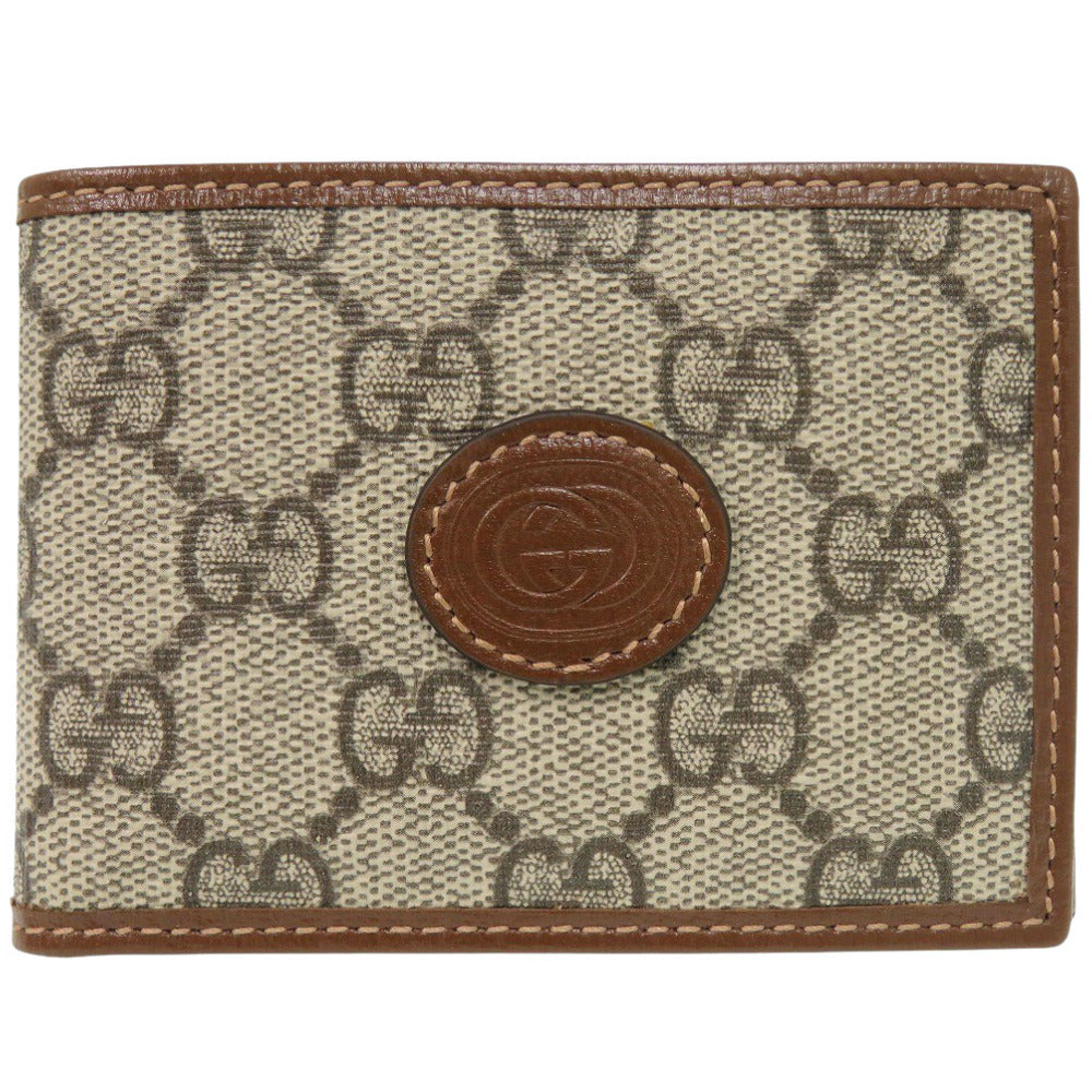 新品同様 グッチ インターロッキングG 673001 GGスプリーム ベージュ 二つ折り財布 札入れ 0049【中古】GUCCI