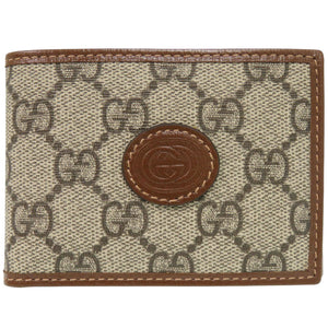 新品同様 グッチ インターロッキングG 673001 GGスプリーム ベージュ 二つ折り財布 札入れ 0049【中古】GUCCI
