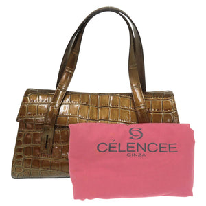 セレンシー JRA製 マットクロコ ゴールド金具 ブラウンメタリック ハンドバッグ ショルダーバッグ 0054【中古】CELENCEE