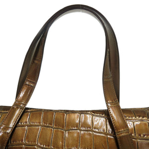 セレンシー JRA製 マットクロコ ゴールド金具 ブラウンメタリック ハンドバッグ ショルダーバッグ 0054【中古】CELENCEE