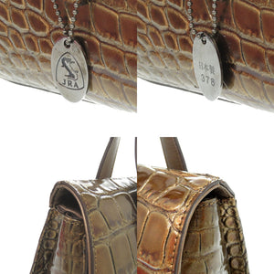 セレンシー JRA製 マットクロコ ゴールド金具 ブラウンメタリック ハンドバッグ ショルダーバッグ 0054【中古】CELENCEE