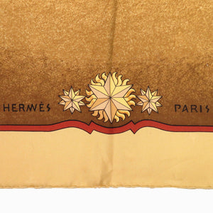 美品 エルメス カレ90 COSMOS コスモス 宇宙観 馬 シルク イエロー ゴールド スカーフ 0064【中古】HERMES