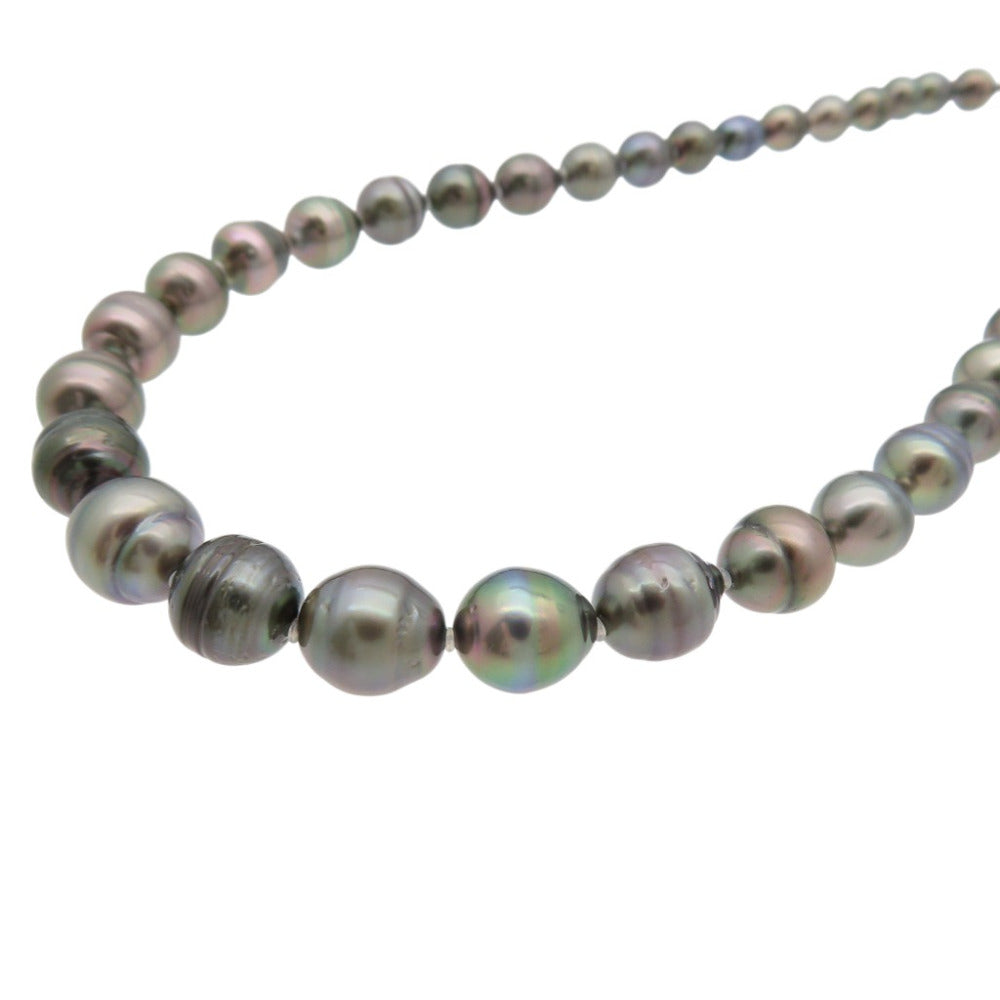 美品 8mm-13mm タヒチ バロックパール ピーコック ネックレス ネックレス パール ブラック 黒 0069【中古】真珠