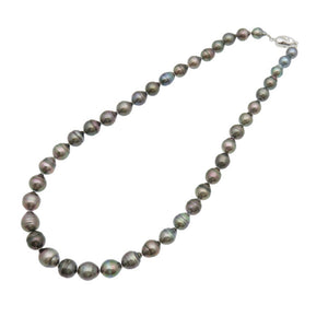 美品 8mm-13mm タヒチ バロックパール ピーコック ネックレス ネックレス パール ブラック 黒 0069【中古】真珠