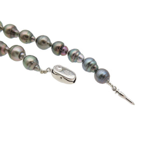 美品 8mm-13mm タヒチ バロックパール ピーコック ネックレス ネックレス パール ブラック 黒 0069【中古】真珠