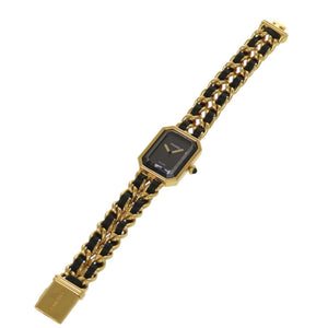 美品 シャネル プルミエール Lサイズ H0001 GP レザー ブラック ゴールド クオーツ 腕時計 黒文字盤 0074【中古】CHANEL