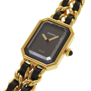 美品 シャネル プルミエール Lサイズ H0001 GP レザー ブラック ゴールド クオーツ 腕時計 黒文字盤 0074【中古】CHANEL