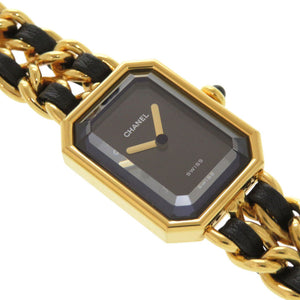 美品 シャネル プルミエール Lサイズ H0001 GP レザー ブラック ゴールド クオーツ 腕時計 黒文字盤 0074【中古】CHANEL