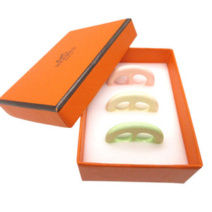 未使用 エルメス トリボー シェーヌダンクル ラッカーウッド アイボリー/パステルピンク/パステルグリーン スカーフリング 0115【中古】HERMES