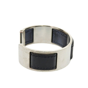 エルメス バングル レザー メタル シルバー ブラック ブレスレット 黒 0128【中古】HERMES