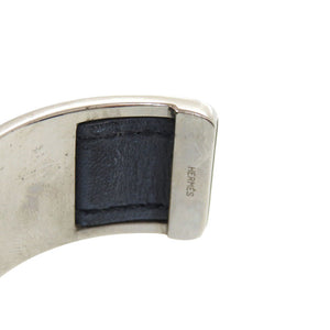 エルメス バングル レザー メタル シルバー ブラック ブレスレット 黒 0128【中古】HERMES