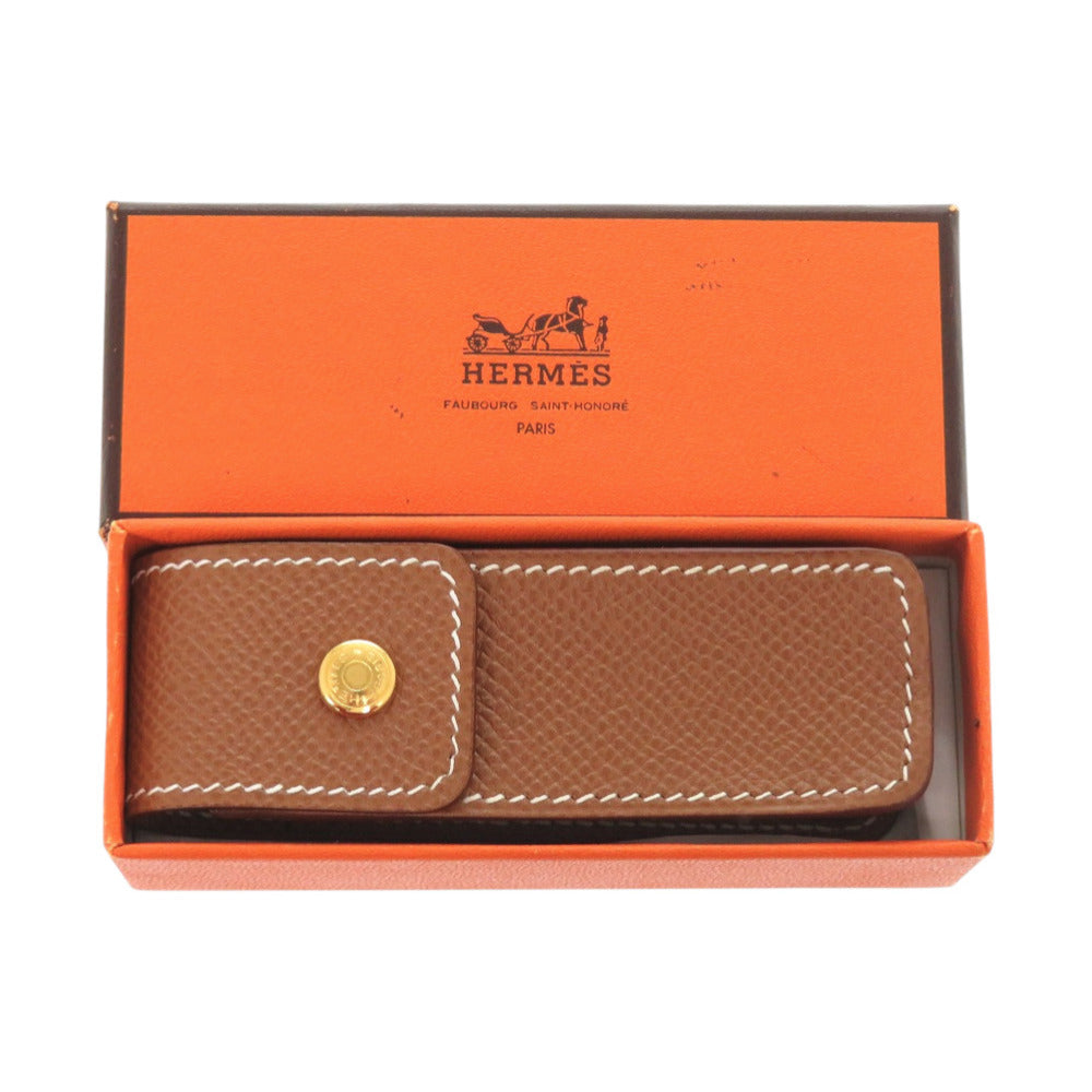 新品同様 エルメス リップ 印鑑 ガム ケース セリエ クシュベル ゴールド 茶 小物 0131【中古】HERMES
