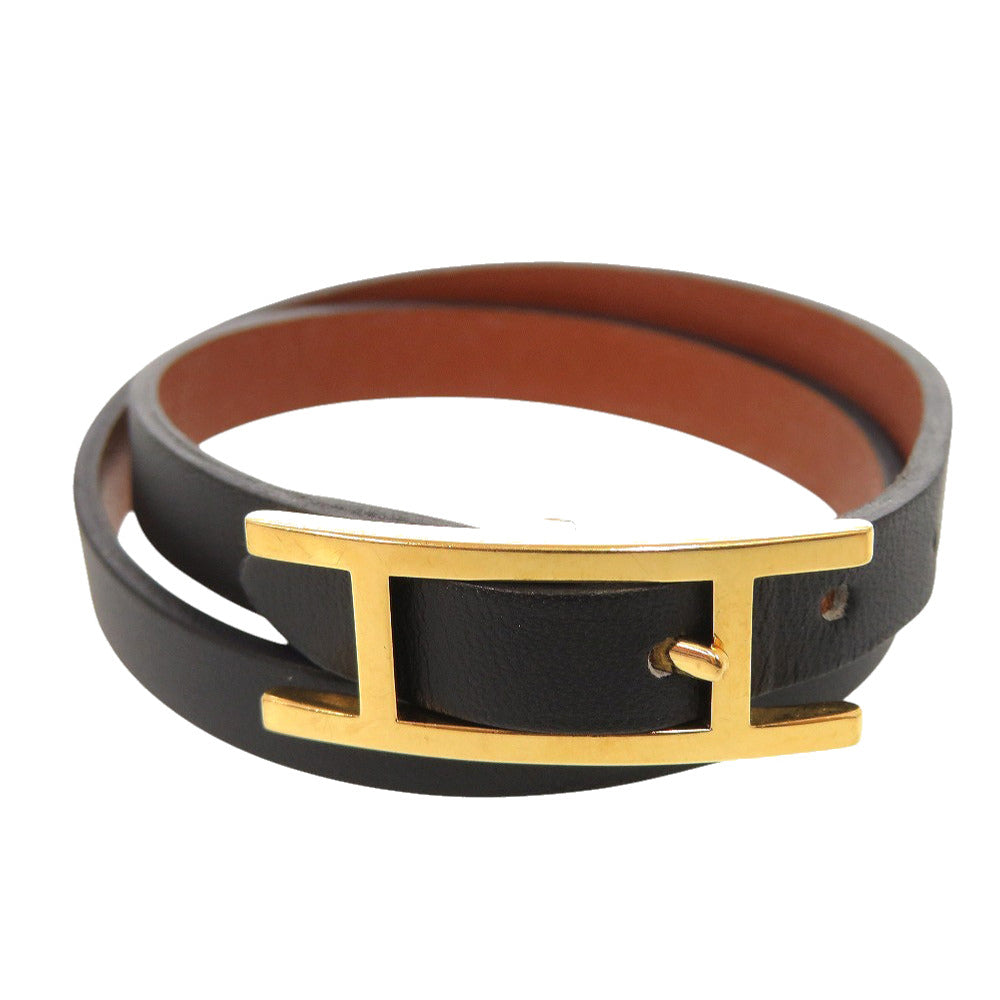 美品 エルメス ビーアピ ドゥブルトゥール ヴォーシャモニー ノワール 064692CC ブレスレット 黒 0136【中古】HERMES
