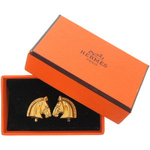 美品 エルメス シュバル ホース 馬 GP ゴールド 金 イヤリング 0177【中古】HERMES