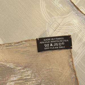 美品 エルメス カレグラム70 Exlibris エクスリブリス シルク ポリエステル ゴールド 金 スカーフ 0184【中古】HERMES