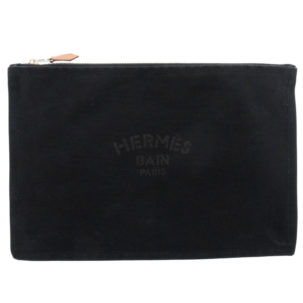 エルメス フラットヨッティング GM シェヴロン アバカ ポーチ コットン ブラック 黒 0195【中古】HERMES